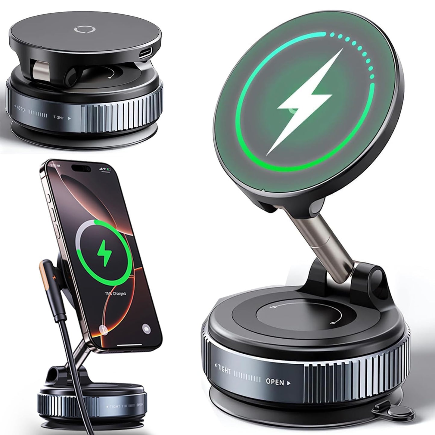 Support Magnétique Voiture avec Recharge Sans Fil – Fixation Ultra-Solide & Rotation 360°